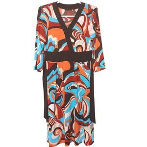 AB Studio Size Large L Funky Swirl Retro Dress Summer Fall Wedding Midi